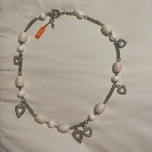 Folli Follie Silver Heart and White Bead Necklace 50 cm - Picture 2 of 7